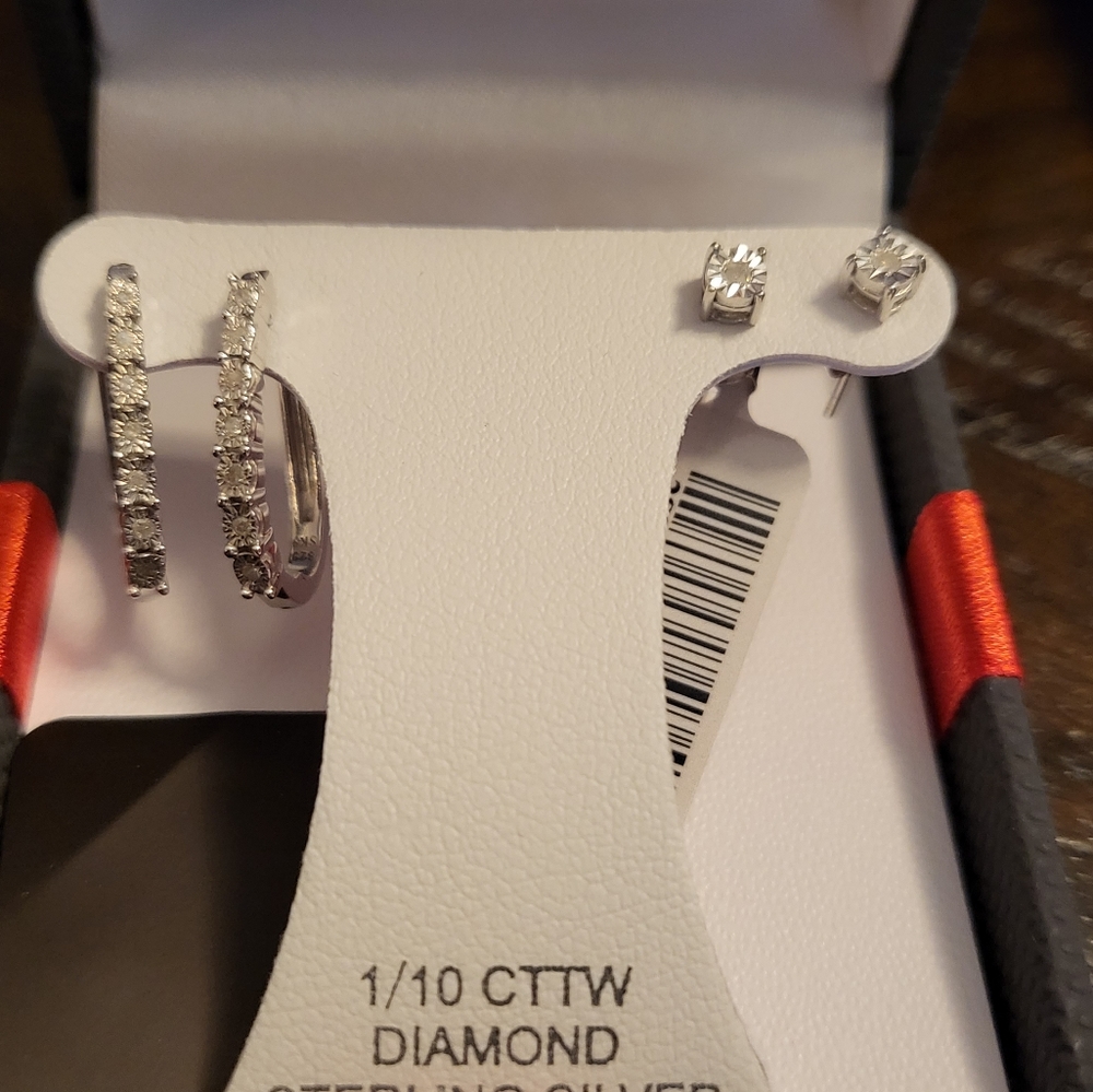 2pr Diamond Earrings in Sterling Silver